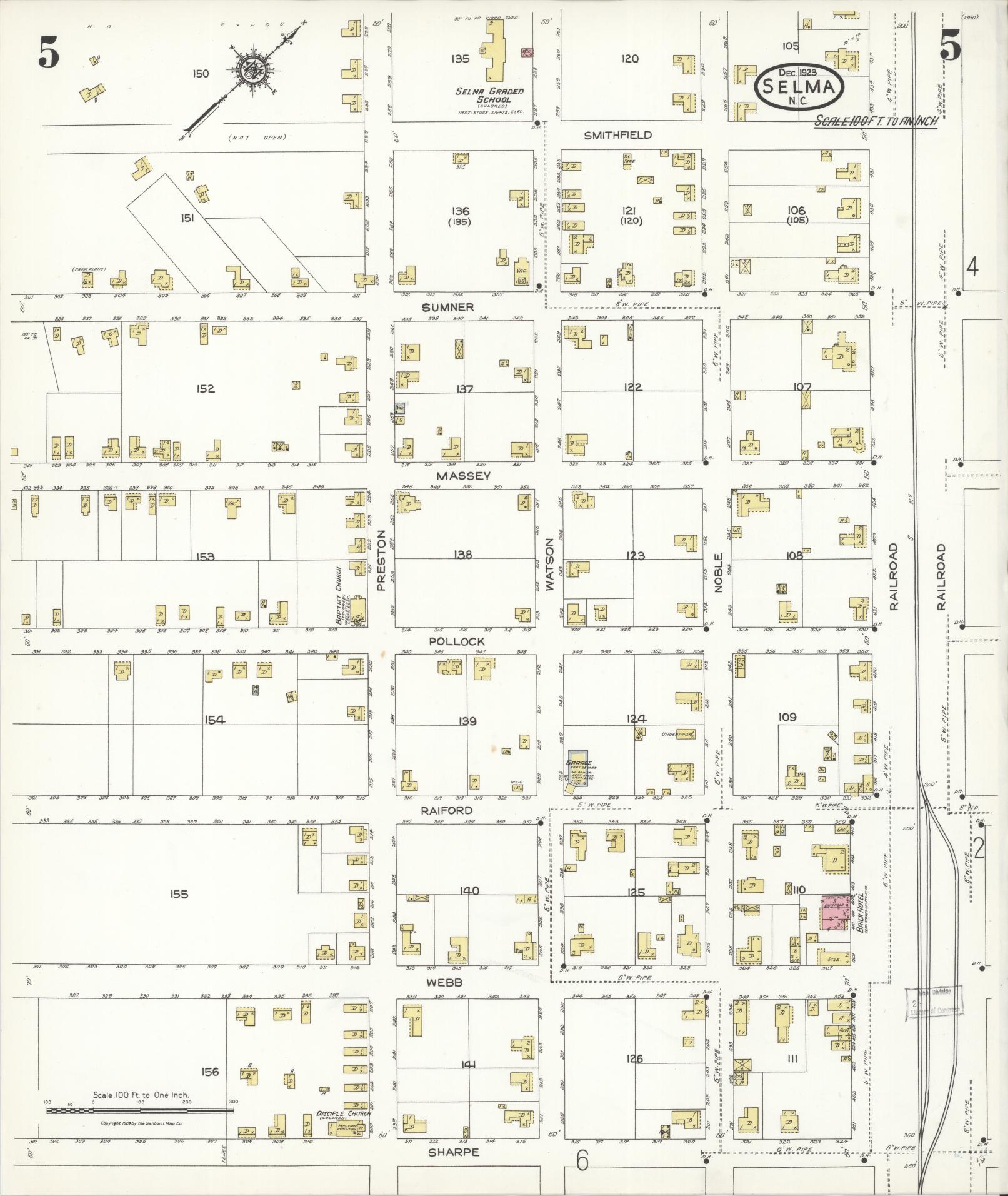Sanborn Fire Insurance Map from Selma, Johnston County, North Carolina (1923), Sheet #0005 - Complete Map Set gallery image, historic Sanborn map, vintage wall art, North Carolina North Carolina