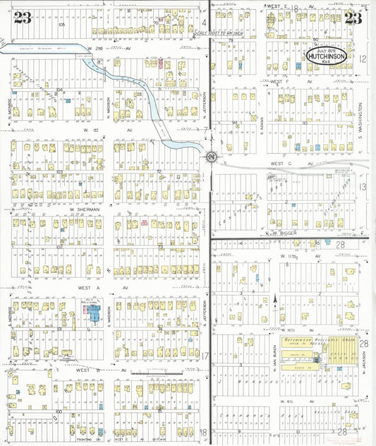 Sanborn Fire Insurance Map from Hutchinson, Reno County, Kansas (1929), Sheet #0024 - Historic Sanborn Fire Insurance Map Print, vintage old map wall art, antique decor, genealogy gift, Kansas Kansas map