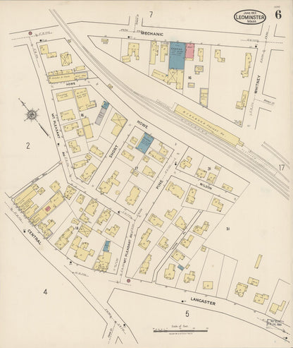 Sanborn Fire Insurance Map from Leominster, Worcester County, Massachusetts (1922), Sheet #0006 - Historic Sanborn Fire Insurance Map Print, vintage old map wall art, antique decor, genealogy gift, Massachusetts Massachusetts map