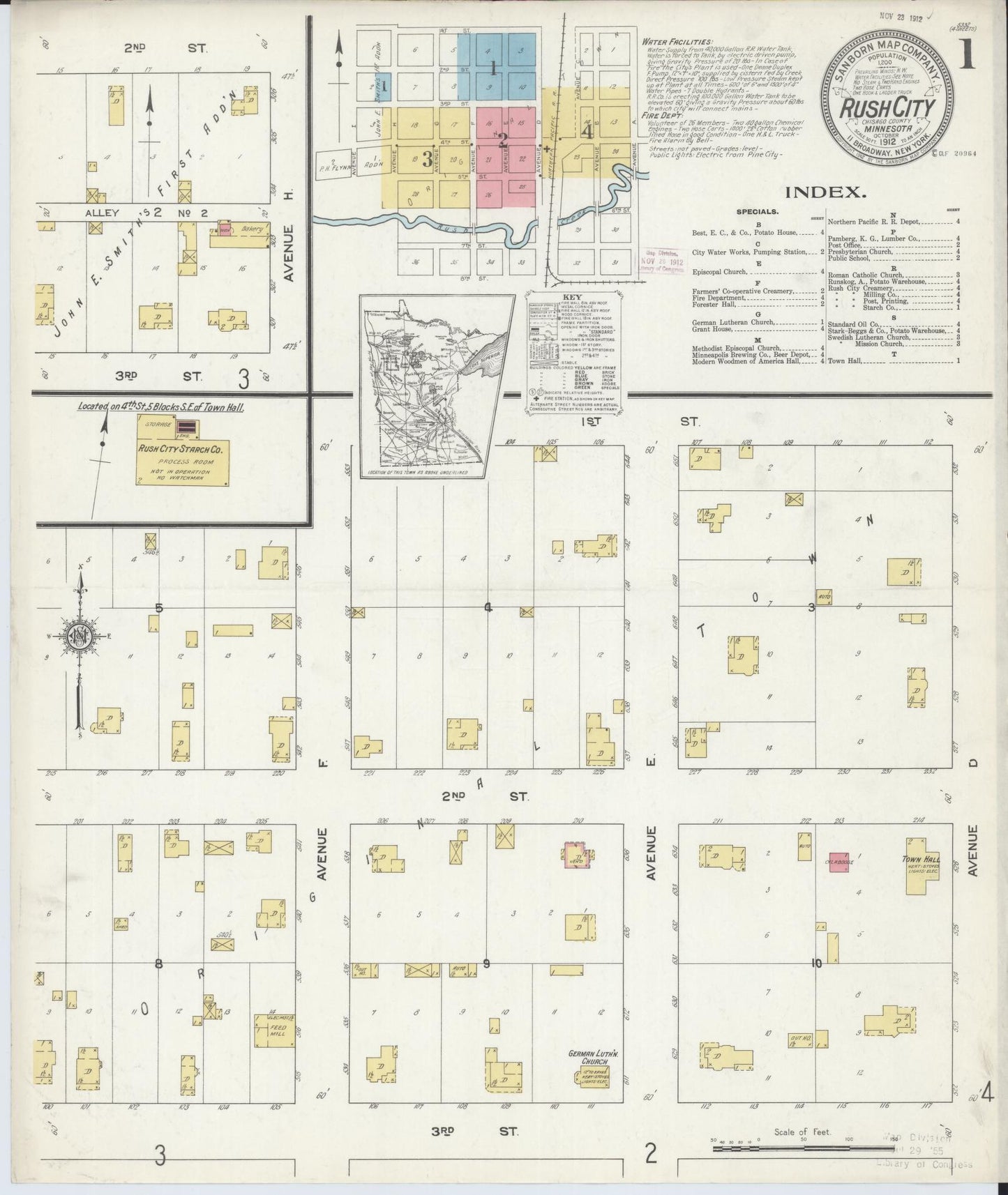 Sanborn Fire Insurance Map from Rush City, Chisago County, Minnesota (1912), Sheet #0001 - Complete Map Set gallery image, historic Sanborn map, vintage wall art, Minnesota Minnesota