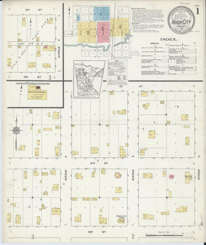 Sanborn Fire Insurance Map from Rush City, Chisago County, Minnesota (1912), Sheet #0001 - Complete Map Set gallery image, historic Sanborn map, vintage wall art, Minnesota Minnesota