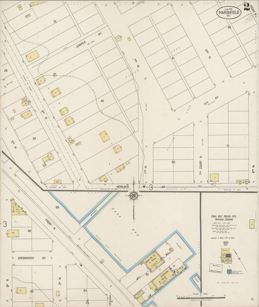 Sanborn Fire Insurance Map from Marshfield, Coos County, Oregon (1920), Sheet #0002 - Historic Sanborn Fire Insurance Map Print, vintage old map wall art, antique decor, genealogy gift, Oregon Oregon map