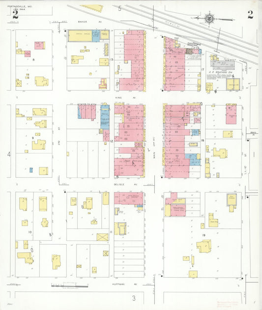 Sanborn Fire Insurance Map from Portageville, New Madrid County, Missouri (1944), Sheet #0002 - Historic Sanborn Fire Insurance Map Print, vintage old map wall art, antique decor, genealogy gift, Missouri Missouri map