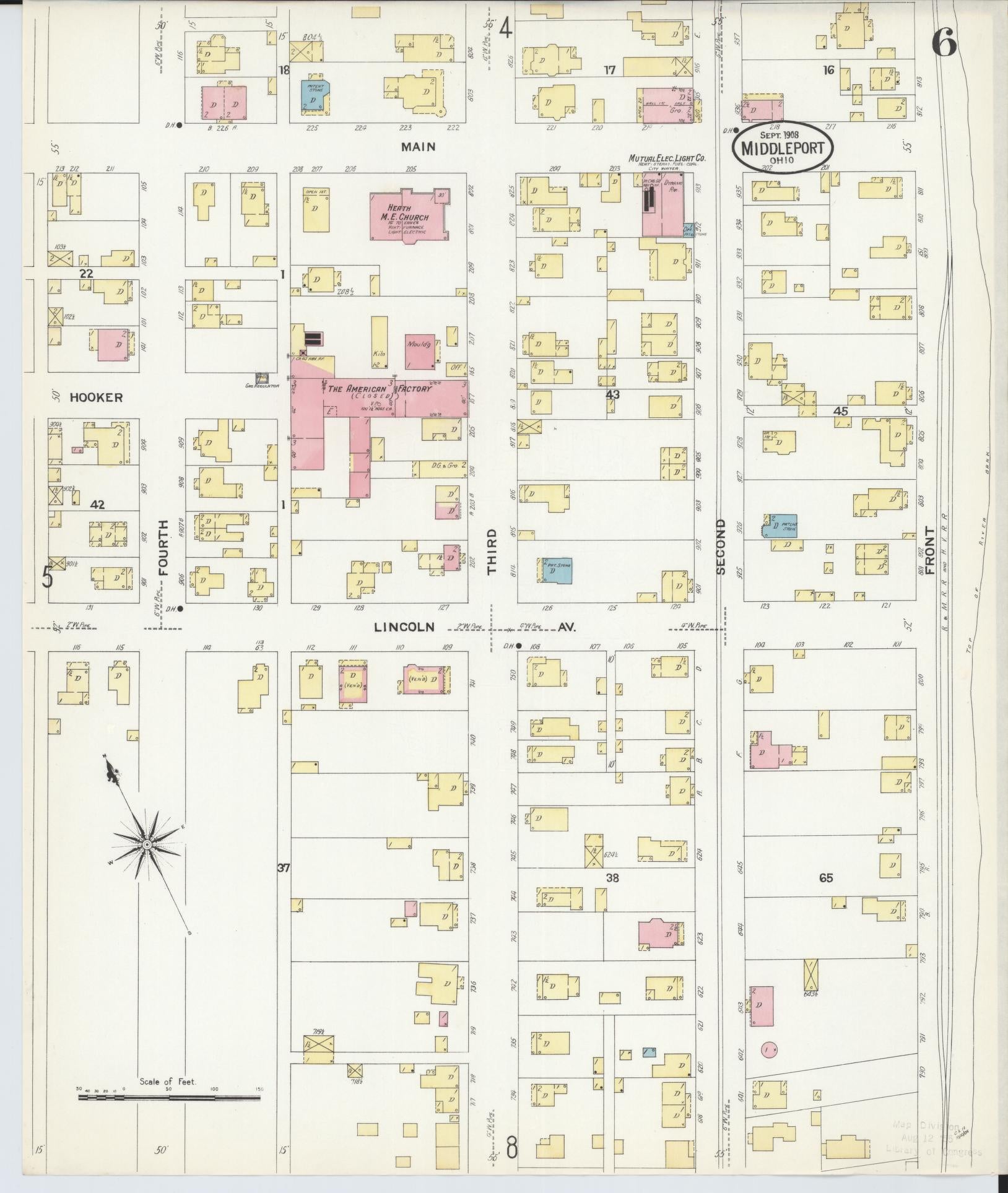 Sanborn Fire Insurance Map from Middleport, Meigs County, Ohio (1908), Sheet #0006 - Historic Sanborn Fire Insurance Map Print, vintage old map wall art, antique decor, genealogy gift, Ohio Ohio map