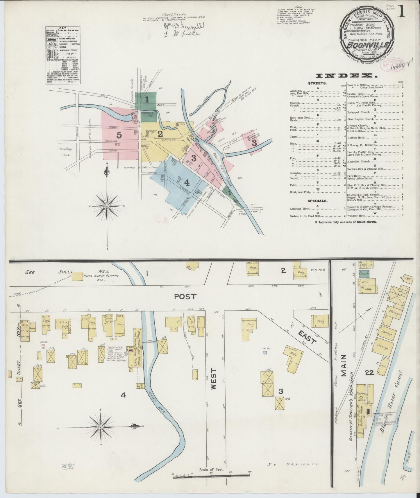 Sanborn Fire Insurance Map from Boonville, Oneida County, New York (1890), Sheet #0001 - Complete Map Set gallery image, historic Sanborn map, vintage wall art, New York New York