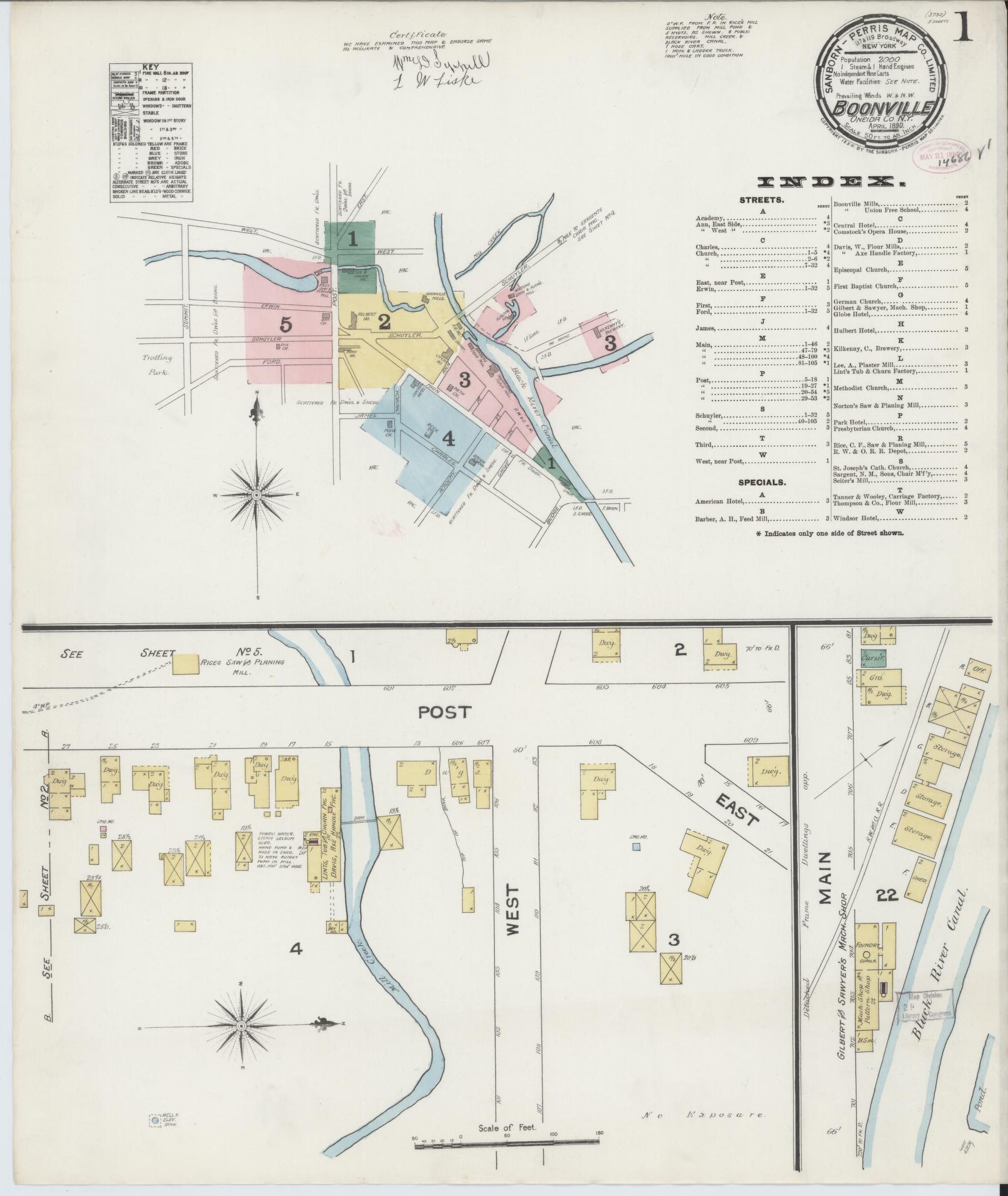Sanborn Fire Insurance Map from Boonville, Oneida County, New York (1890), Sheet #0001 - Complete Map Set gallery image, historic Sanborn map, vintage wall art, New York New York