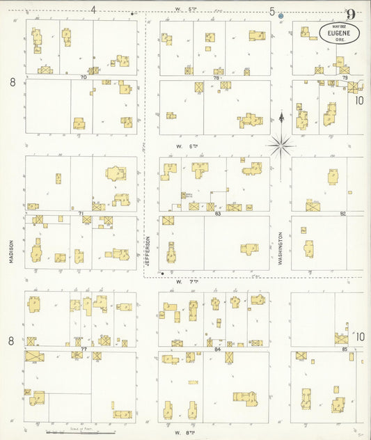 Sanborn Fire Insurance Map from Eugene, Lane County, Oregon (1902), Sheet #0009 - Historic Sanborn Fire Insurance Map Print, vintage old map wall art, antique decor, genealogy gift, Oregon Oregon map