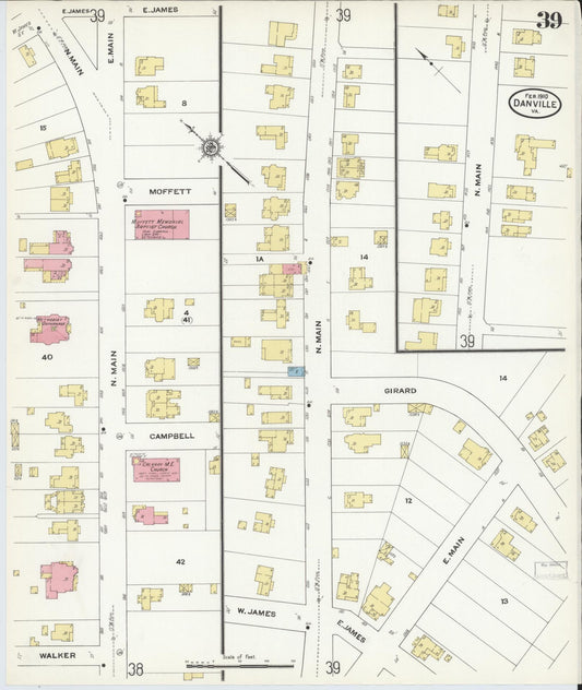 Sanborn Fire Insurance Map from Danville, Independent Cities, Virginia (1910), Sheet #0039 - Historic Sanborn Fire Insurance Map Print, vintage old map wall art, antique decor, genealogy gift, Virginia Virginia map