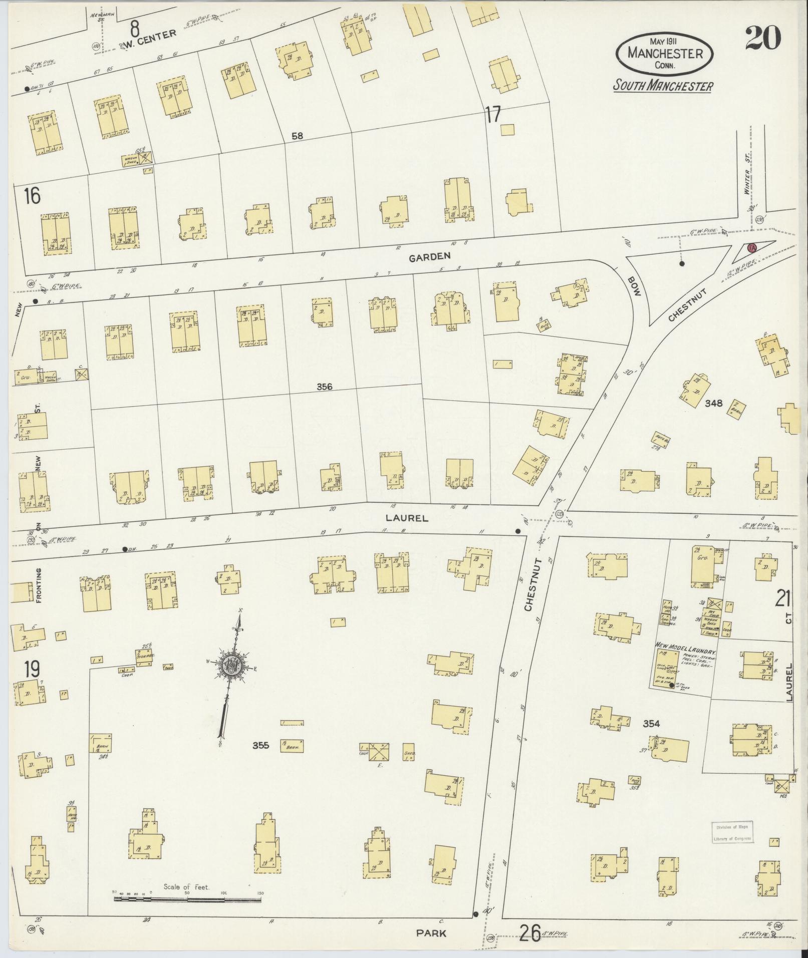 Sanborn Fire Insurance Map from Manchester, Hartford County, Connecticut (1911), Sheet #0020 - Historic Sanborn Fire Insurance Map Print, vintage old map wall art, antique decor, genealogy gift, Connecticut Connecticut map