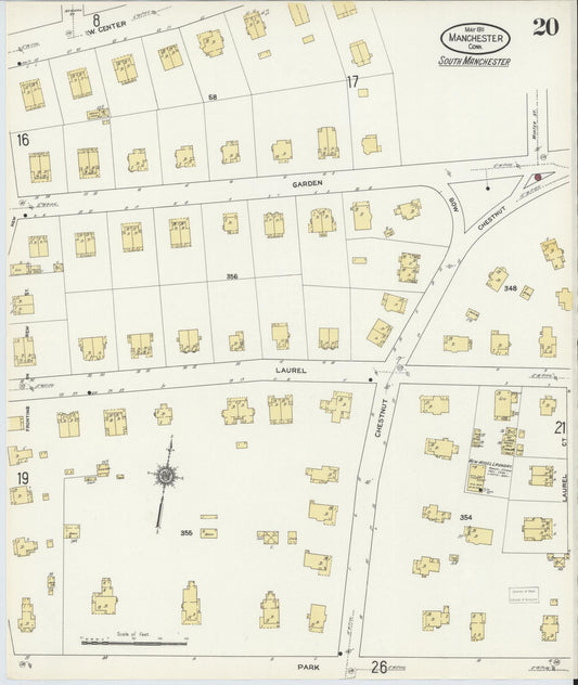 Sanborn Fire Insurance Map from Manchester, Hartford County, Connecticut (1911), Sheet #0020 - Historic Sanborn Fire Insurance Map Print, vintage old map wall art, antique decor, genealogy gift, Connecticut Connecticut map
