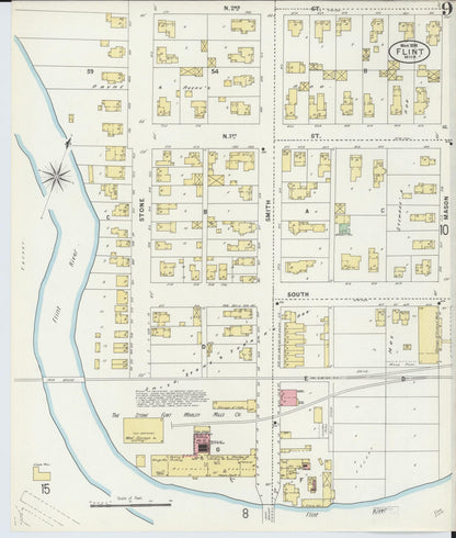 Sanborn Fire Insurance Map from Flint, Genesee County, Michigan (1898), Sheet #0009 - Historic Sanborn Fire Insurance Map Print, vintage old map wall art, antique decor, genealogy gift, Michigan Michigan map