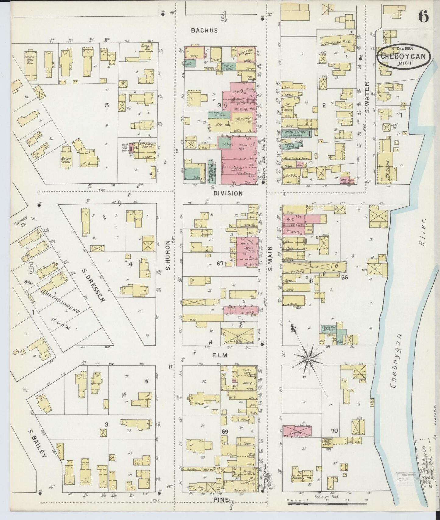 Sanborn Fire Insurance Map from Cheboygan, Cheboygan County, Michigan (1895), Sheet #0006 - Complete Map Set gallery image, historic Sanborn map, vintage wall art, Michigan Michigan