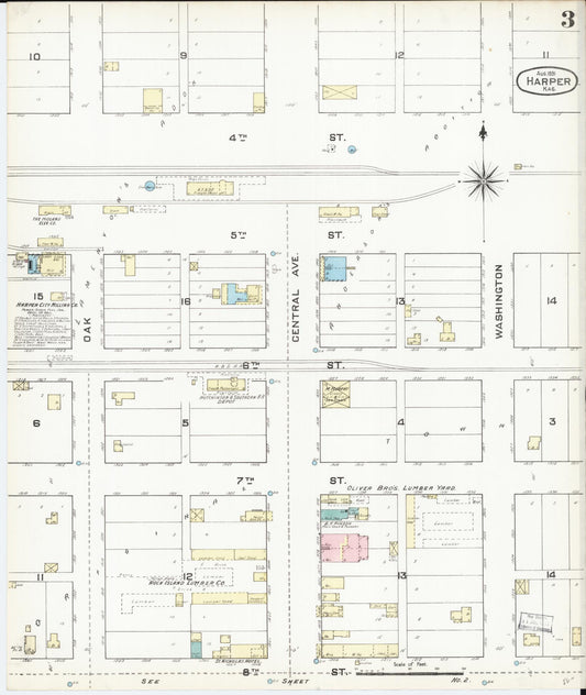Sanborn Fire Insurance Map from Harper, Harper County, Kansas (1891), Sheet #0003 - Historic Sanborn Fire Insurance Map Print, vintage old map wall art, antique decor, genealogy gift, Kansas Kansas map