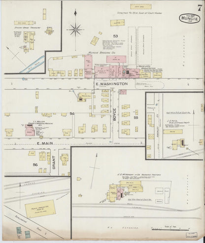 Sanborn Fire Insurance Map from Muncie, Delaware County, Indiana (1887), Sheet #0007 - Complete Map Set gallery image, historic Sanborn map, vintage wall art, Muncie Delaware