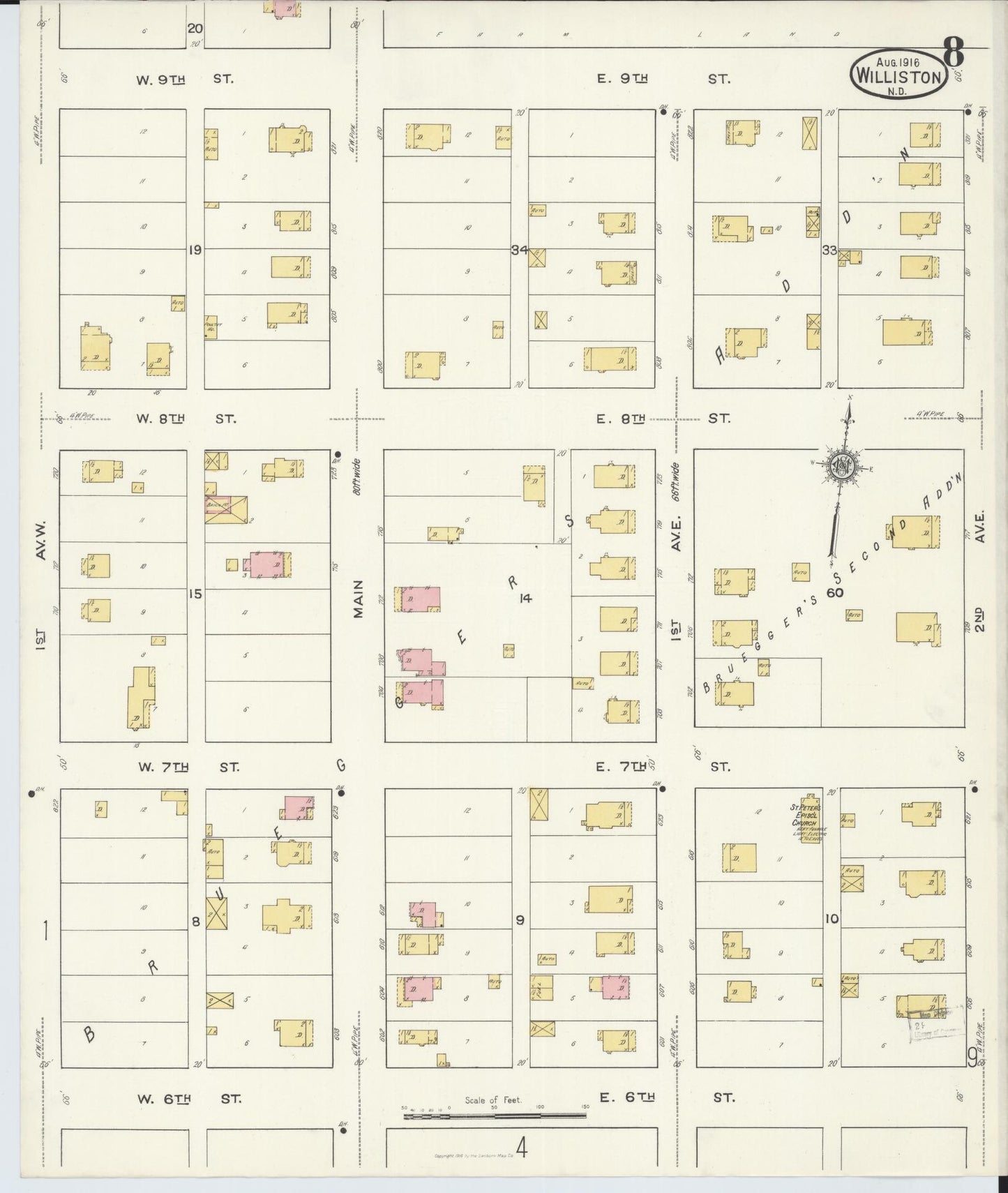 Sanborn Fire Insurance Map from Williston, Williams County, North Dakota (1916), Sheet #0008 - Complete Map Set gallery image, historic Sanborn map, vintage wall art, North Dakota North Dakota