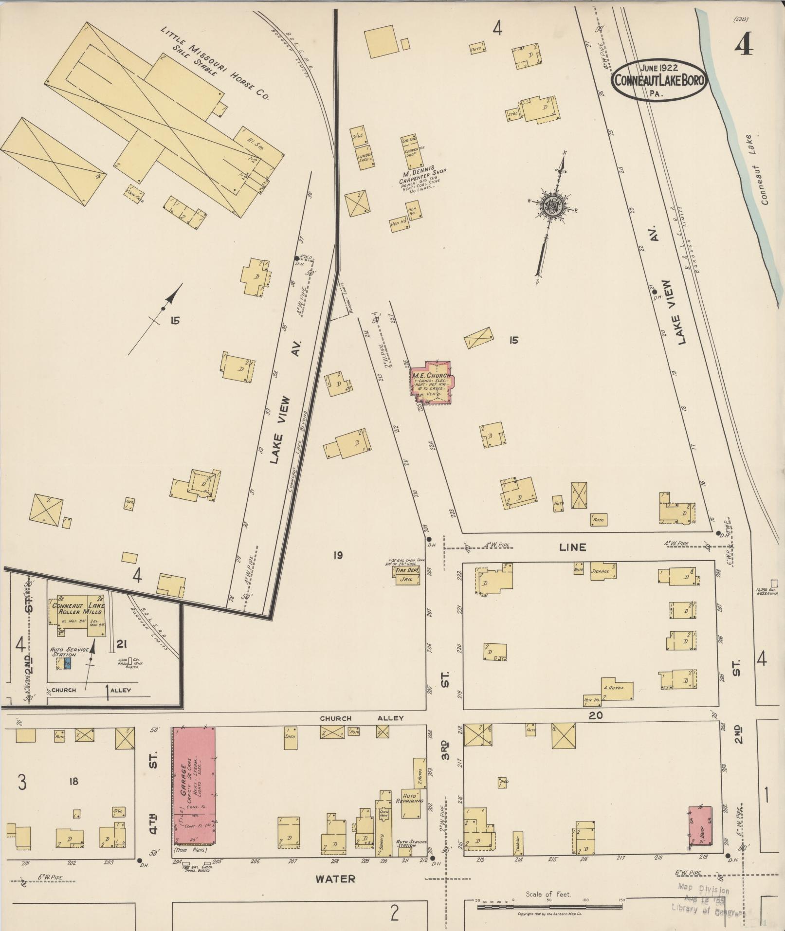 Sanborn Fire Insurance Map from Conneaut Lake Borough, Crawford County, Pennsylvania (1922), Sheet #0004 - Historic Sanborn Fire Insurance Map Print, vintage old map wall art, antique decor, genealogy gift, Pennsylvania Pennsylvania map