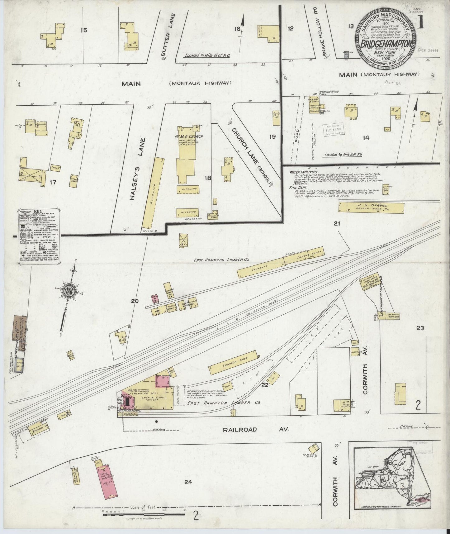 Sanborn Fire Insurance Map from Bridgehampton, Suffolk County, New York (1920), Sheet #0001 - Complete Map Set gallery image, historic Sanborn map, vintage wall art, New York New York