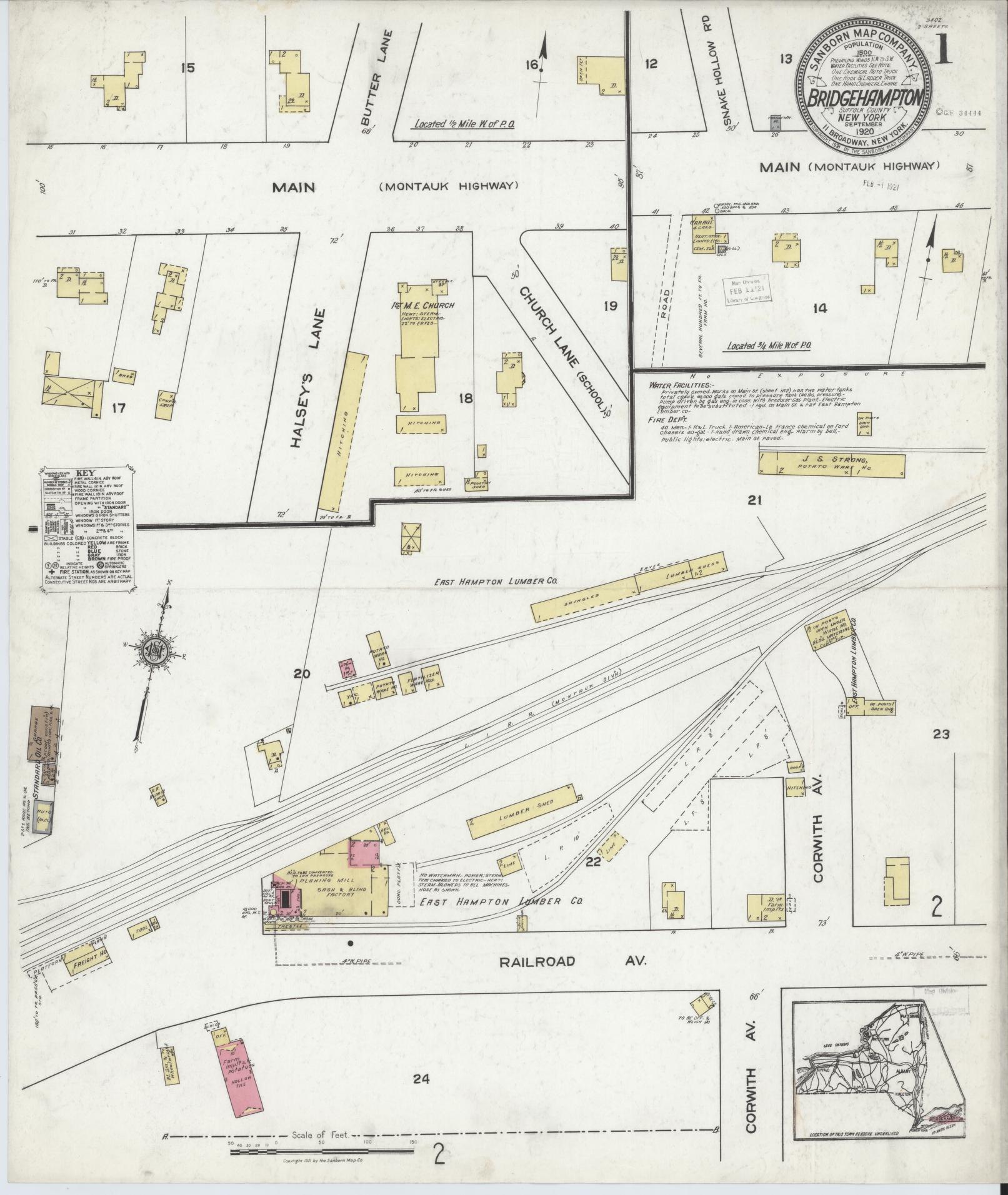 Sanborn Fire Insurance Map from Bridgehampton, Suffolk County, New York (1920), Sheet #0001 - Complete Map Set gallery image, historic Sanborn map, vintage wall art, New York New York