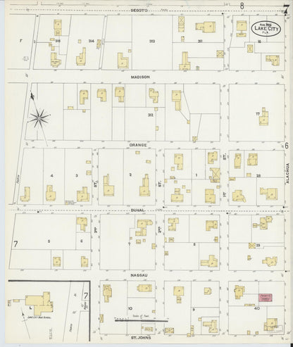 Sanborn Fire Insurance Map from Lake City, Columbia County, Florida (1906), Sheet #0007 - Historic Sanborn Fire Insurance Map Print, vintage old map wall art, antique decor, genealogy gift, Florida Florida map