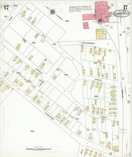 Sanborn Fire Insurance Map from Elizabeth City, Pasquotank County, North Carolina (1923), Sheet #0017 - Historic Sanborn Fire Insurance Map Print, vintage old map wall art, antique decor, genealogy gift, North Carolina North Carolina map