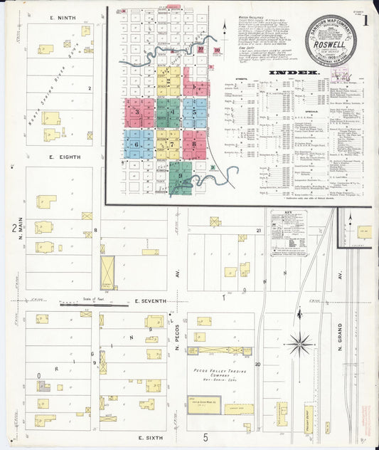 Sanborn Fire Insurance Map from Roswell, Chaves County, New Mexico (1909), Sheet #0001 - Complete Map Set gallery image, historic Sanborn map, vintage wall art, New Mexico New Mexico