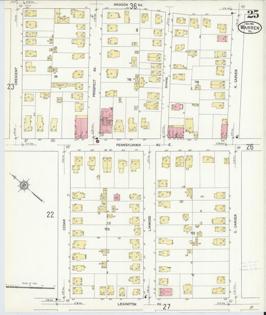 Sanborn Fire Insurance Map from Warren, Warren County, Pennsylvania (1912), Sheet #0025 - Historic Sanborn Fire Insurance Map Print, vintage old map wall art, antique decor, genealogy gift, Pennsylvania Pennsylvania map