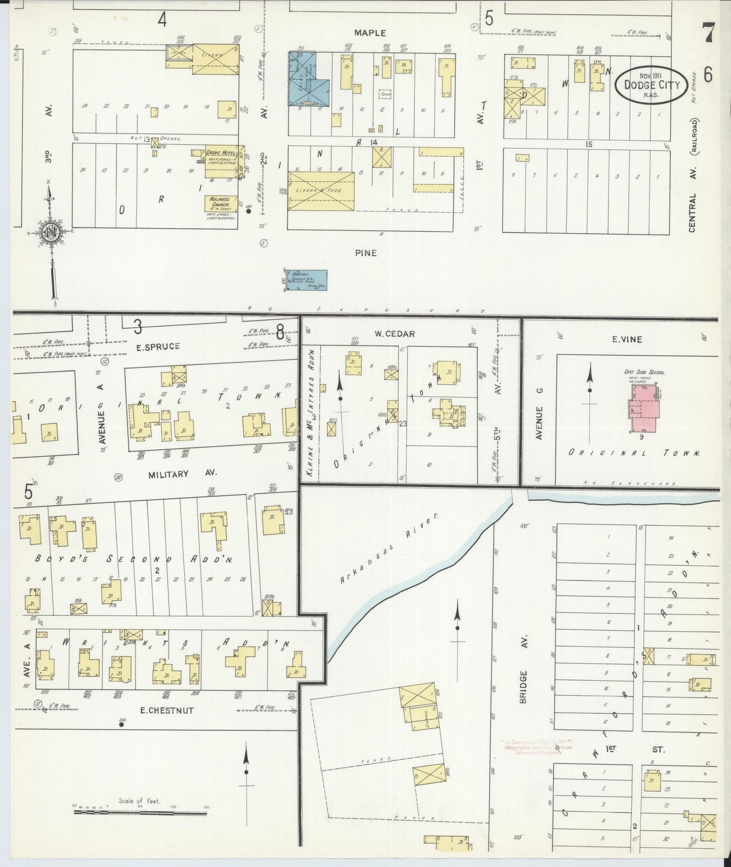 Sanborn Fire Insurance Map from Dodge City, Ford County, Kansas (1911), Sheet #0007 - Complete Map Set gallery image, historic Sanborn map, vintage wall art, Kansas Kansas