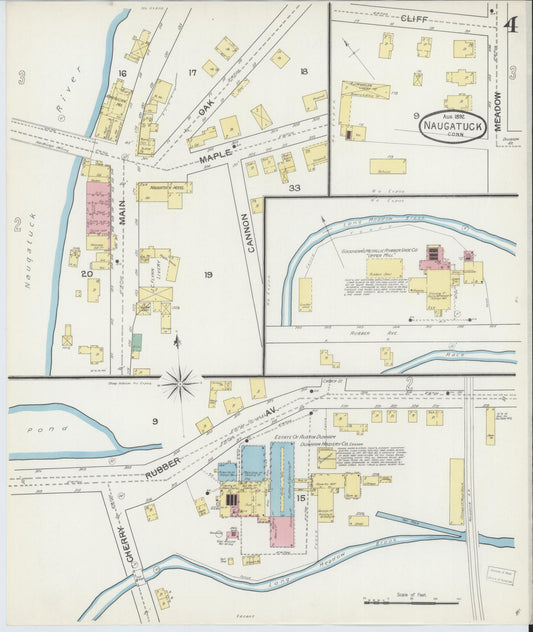 Sanborn Fire Insurance Map from Naugatuck, New Haven County, Connecticut (1892), Sheet #0004 - Historic Sanborn Fire Insurance Map Print, vintage old map wall art, antique decor, genealogy gift, Connecticut Connecticut map