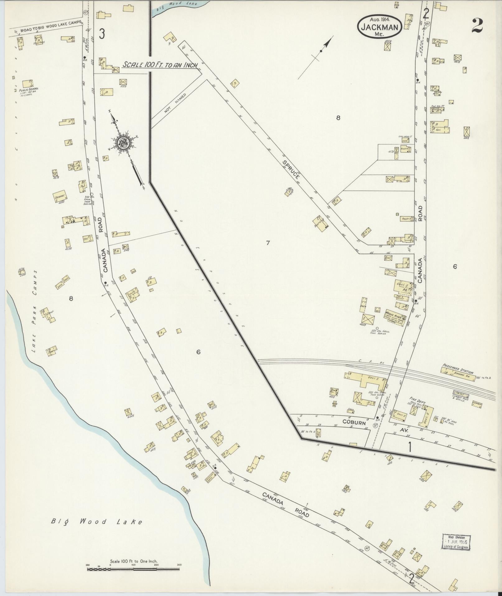 Sanborn Fire Insurance Map from Jackman, Somerset County, Maine (1914), Sheet #0002 - Historic Sanborn Fire Insurance Map Print, vintage old map wall art, antique decor, genealogy gift, Maine Maine map