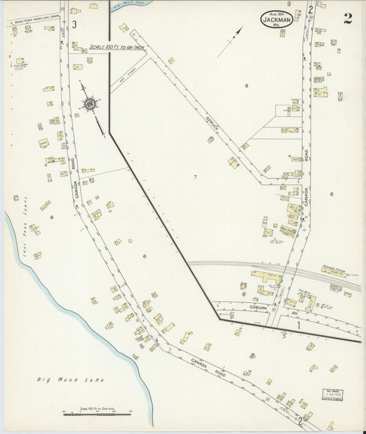 Sanborn Fire Insurance Map from Jackman, Somerset County, Maine (1914), Sheet #0002 - Historic Sanborn Fire Insurance Map Print, vintage old map wall art, antique decor, genealogy gift, Maine Maine map