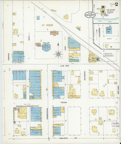 Sanborn Fire Insurance Map from Coleman, Coleman County, Texas (1904), Sheet #0002 - Complete Map Set gallery image, historic Sanborn map, vintage wall art, Texas Texas