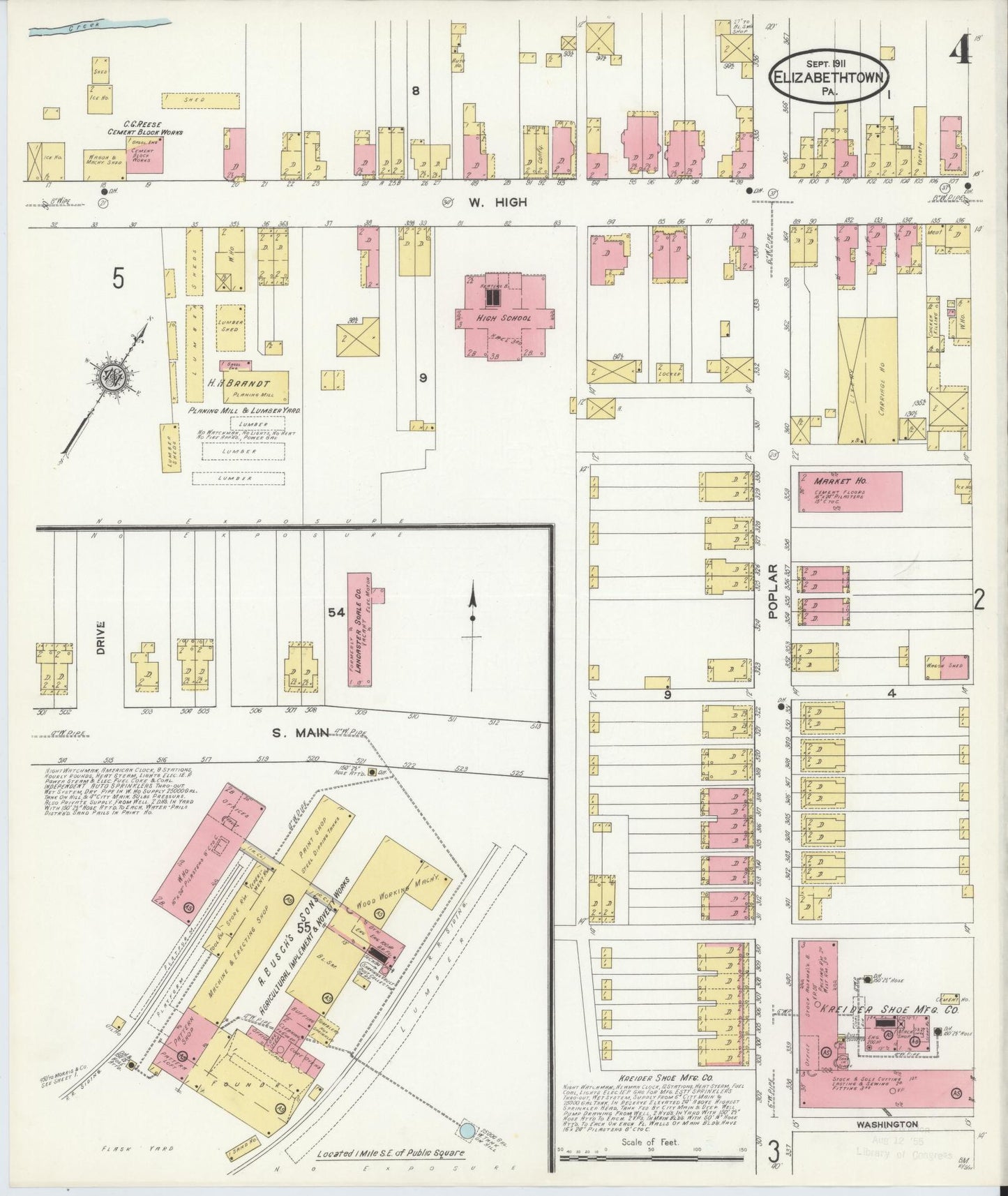 Sanborn Fire Insurance Map from Elizabethtown, Lancaster County, Pennsylvania (1911), Sheet #0004 - Historic Sanborn Fire Insurance Map Print, vintage old map wall art, antique decor, genealogy gift, Pennsylvania Pennsylvania map