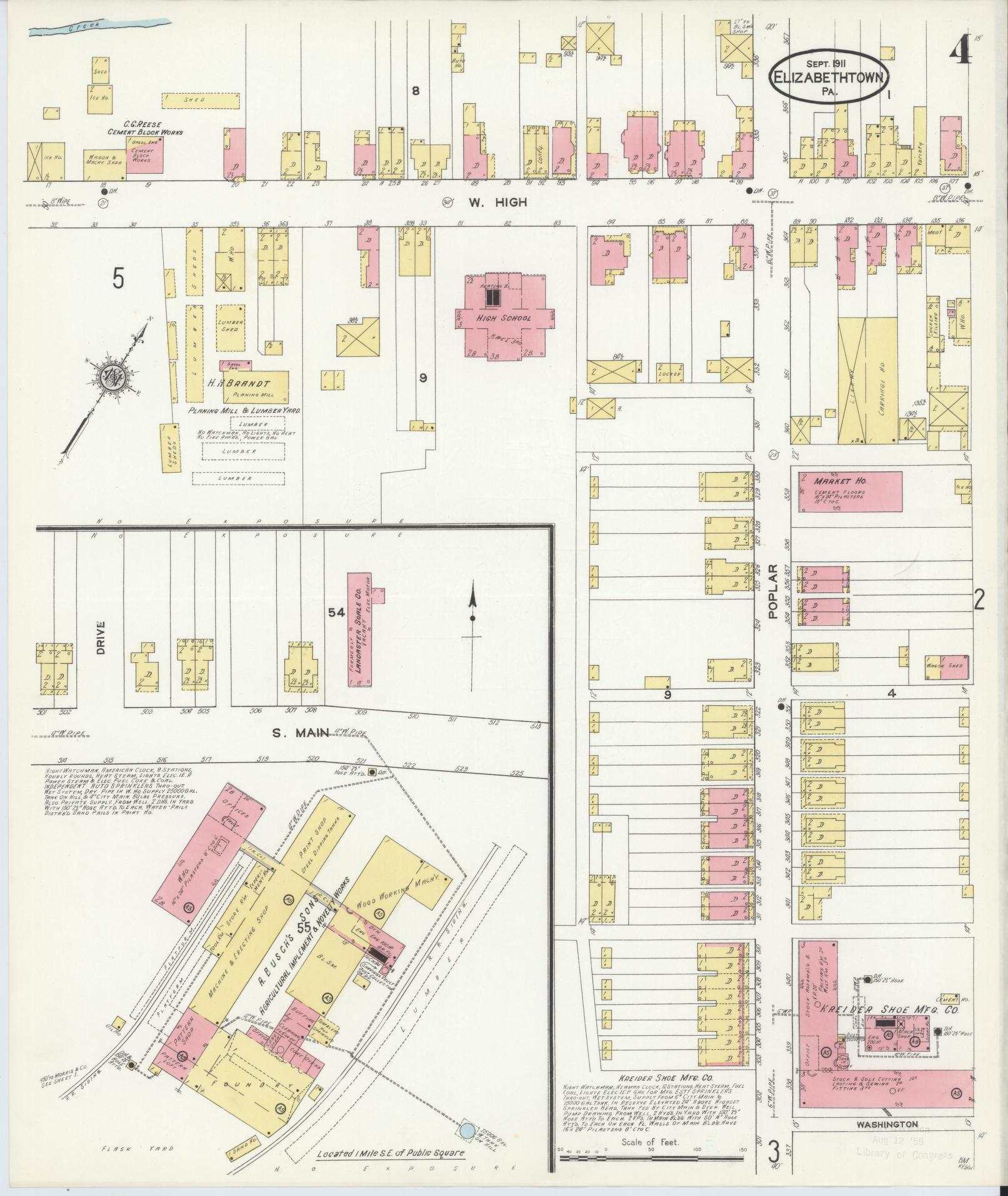 Sanborn Fire Insurance Map from Elizabethtown, Lancaster County, Pennsylvania (1911), Sheet #0004 - Historic Sanborn Fire Insurance Map Print, vintage old map wall art, antique decor, genealogy gift, Pennsylvania Pennsylvania map