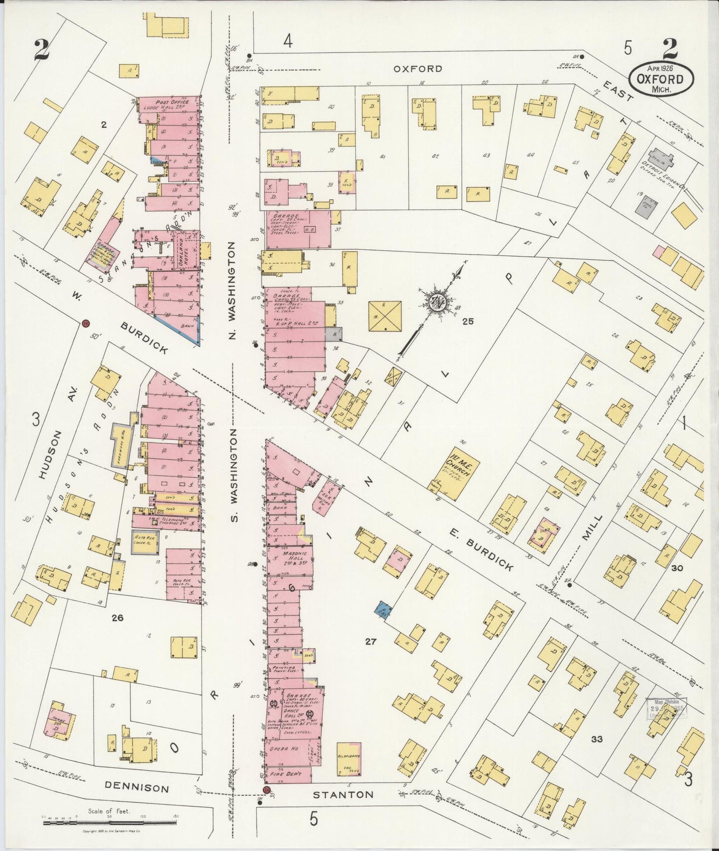 Sanborn Fire Insurance Map from Oxford, Oakland County, Michigan (1926), Sheet #0002 - Complete Map Set gallery image, historic Sanborn map, vintage wall art, Michigan Michigan