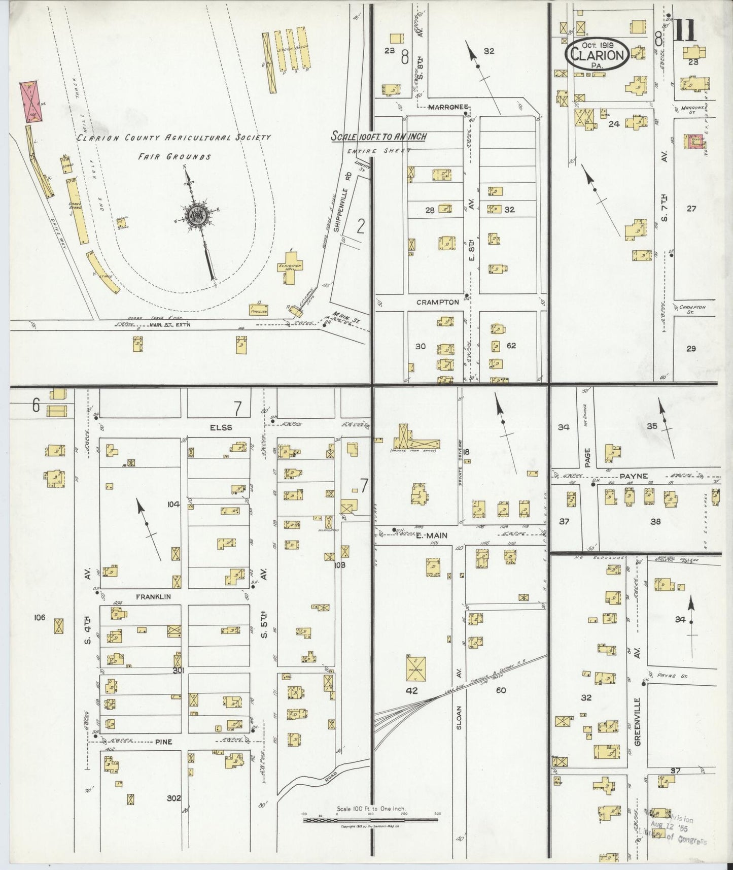 Sanborn Fire Insurance Map from Clarion, Clarion County, Pennsylvania (1919), Sheet #0011 - Historic Sanborn Fire Insurance Map Print, vintage old map wall art, antique decor, genealogy gift, Pennsylvania Pennsylvania map