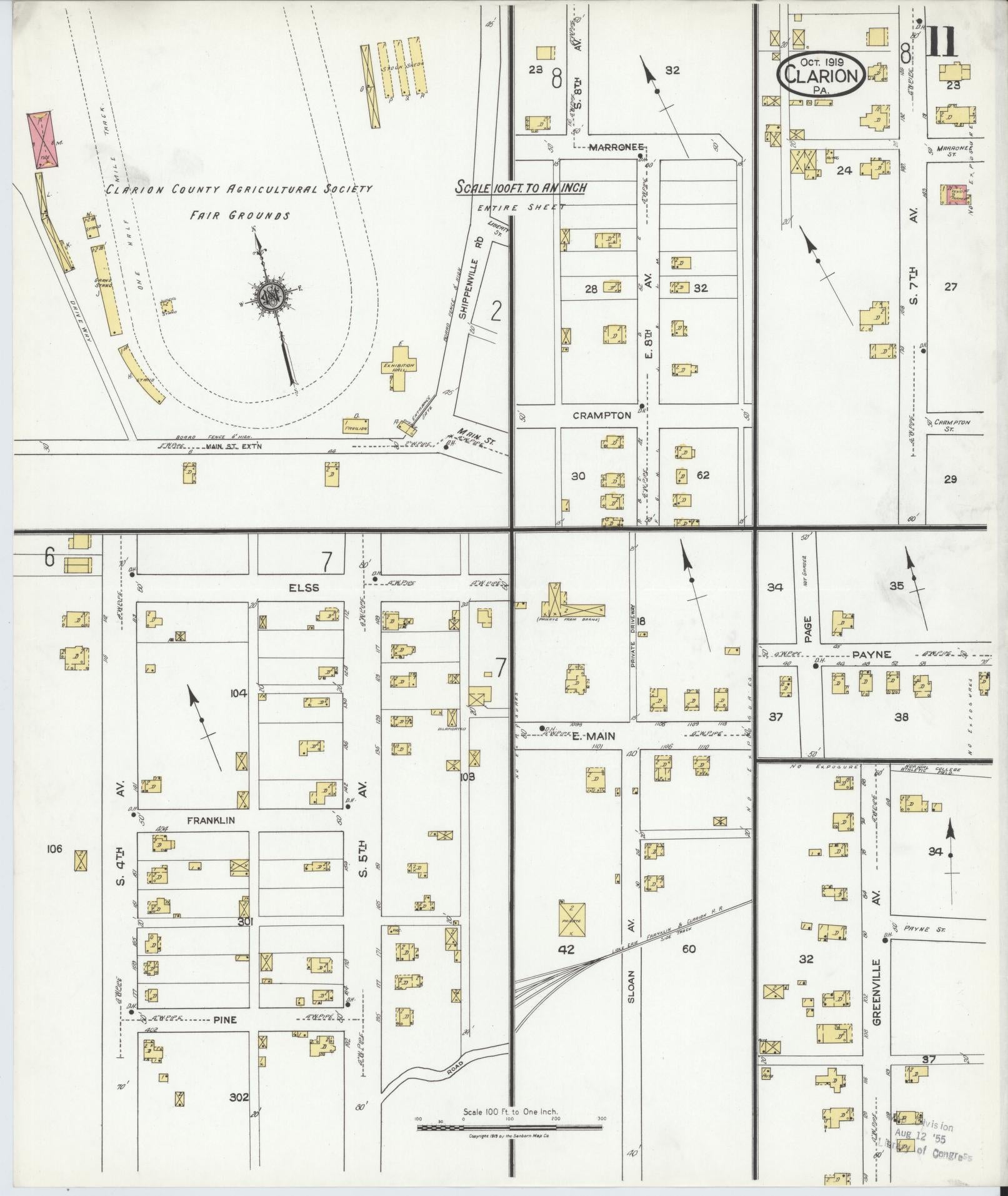 Sanborn Fire Insurance Map from Clarion, Clarion County, Pennsylvania (1919), Sheet #0011 - Historic Sanborn Fire Insurance Map Print, vintage old map wall art, antique decor, genealogy gift, Pennsylvania Pennsylvania map