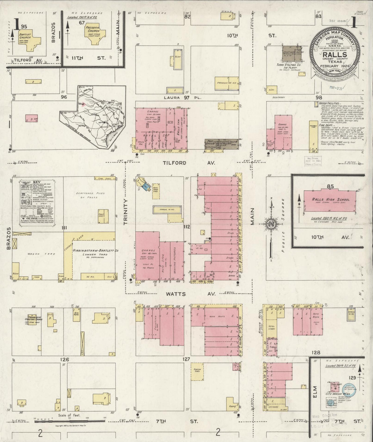 Sanborn Fire Insurance Map from Ralls, Crosby County, Texas (1926), Sheet #0001 - Historic Sanborn Fire Insurance Map Print, vintage old map wall art, antique decor, genealogy gift, Texas Texas map