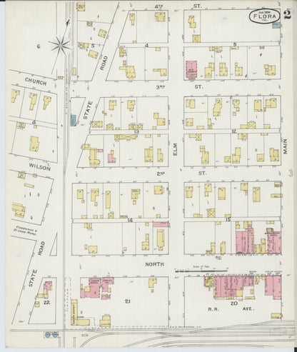 Sanborn Fire Insurance Map from Flora, Clay County, Illinois (1894), Sheet #0002 - Historic Sanborn Fire Insurance Map Print, vintage old map wall art, antique decor, genealogy gift, Illinois Illinois map