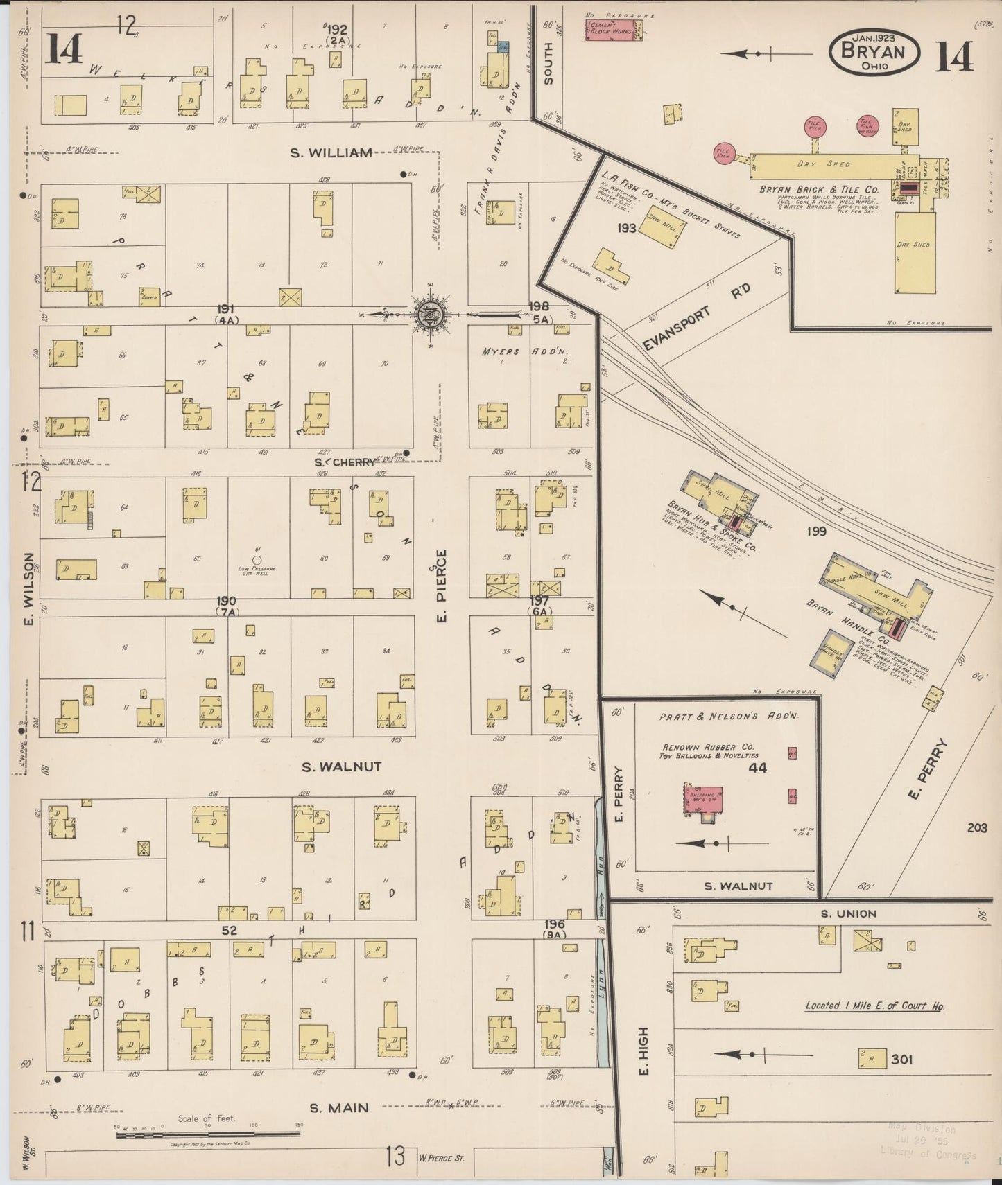 Sanborn Fire Insurance Map from Bryan, Williams County, Ohio (1923), Sheet #0014 - Historic Sanborn Fire Insurance Map Print, vintage old map wall art, antique decor, genealogy gift, Ohio Ohio map