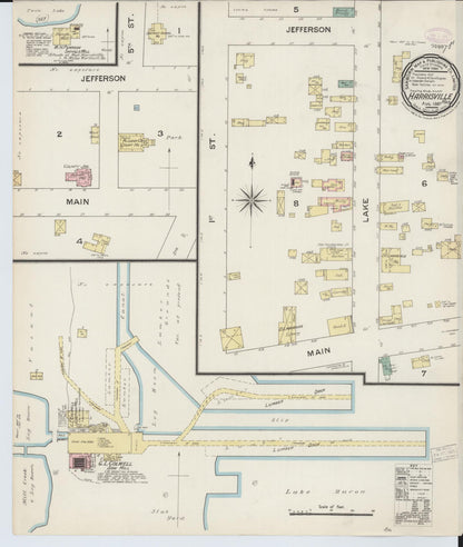 Sanborn Fire Insurance Map from Harrisville, Alcona County, Michigan (1887), Sheet #0001 - Historic Sanborn Fire Insurance Map Print, vintage old map wall art, antique decor, genealogy gift, Michigan Michigan map