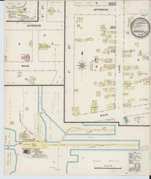 Sanborn Fire Insurance Map from Harrisville, Alcona County, Michigan (1887), Sheet #0001 - Historic Sanborn Fire Insurance Map Print, vintage old map wall art, antique decor, genealogy gift, Michigan Michigan map