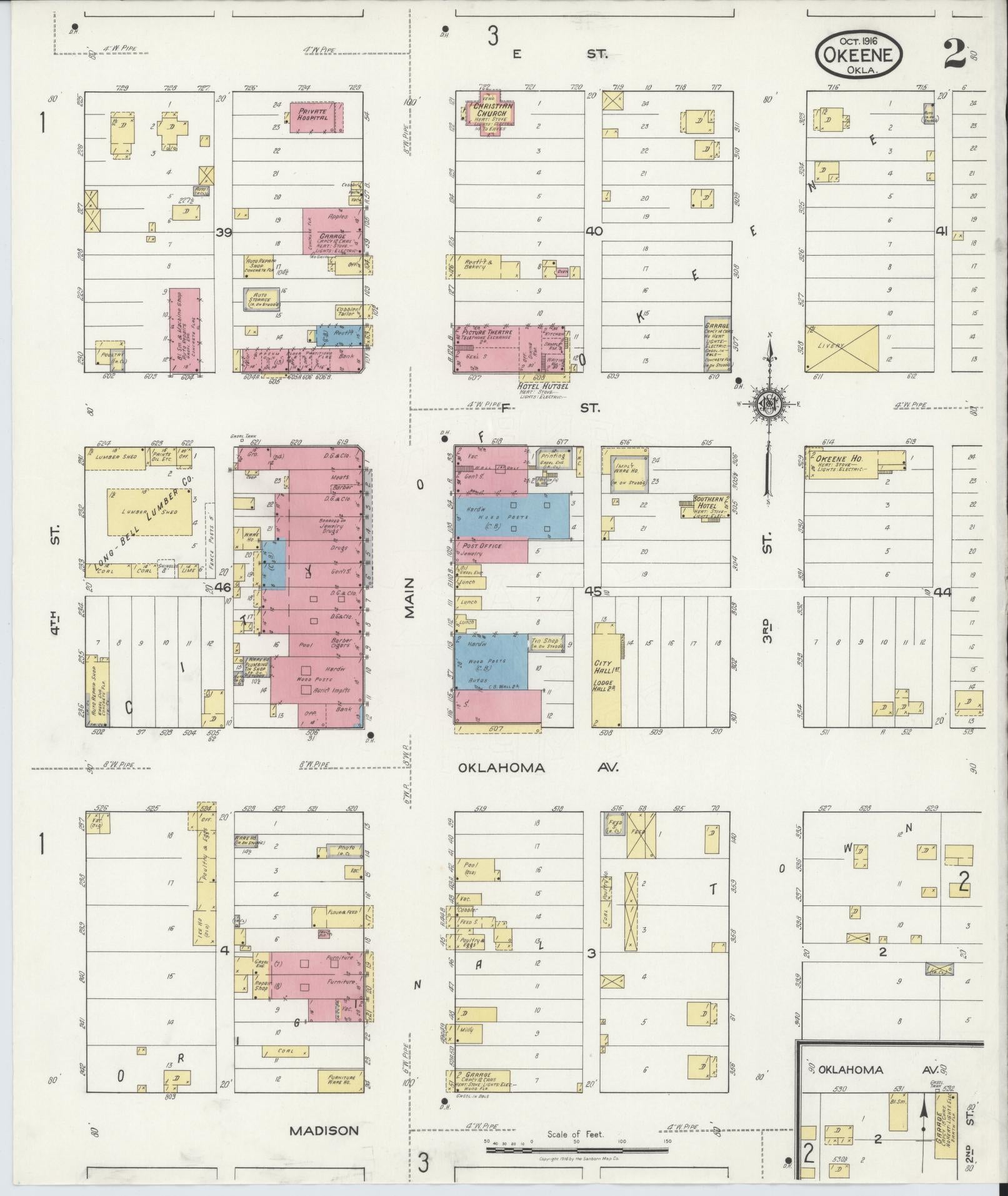 Sanborn Fire Insurance Map from Okeene, Blaine County, Oklahoma (1916), Sheet #0002 - Historic Sanborn Fire Insurance Map Print, vintage old map wall art, antique decor, genealogy gift, Oklahoma Oklahoma map