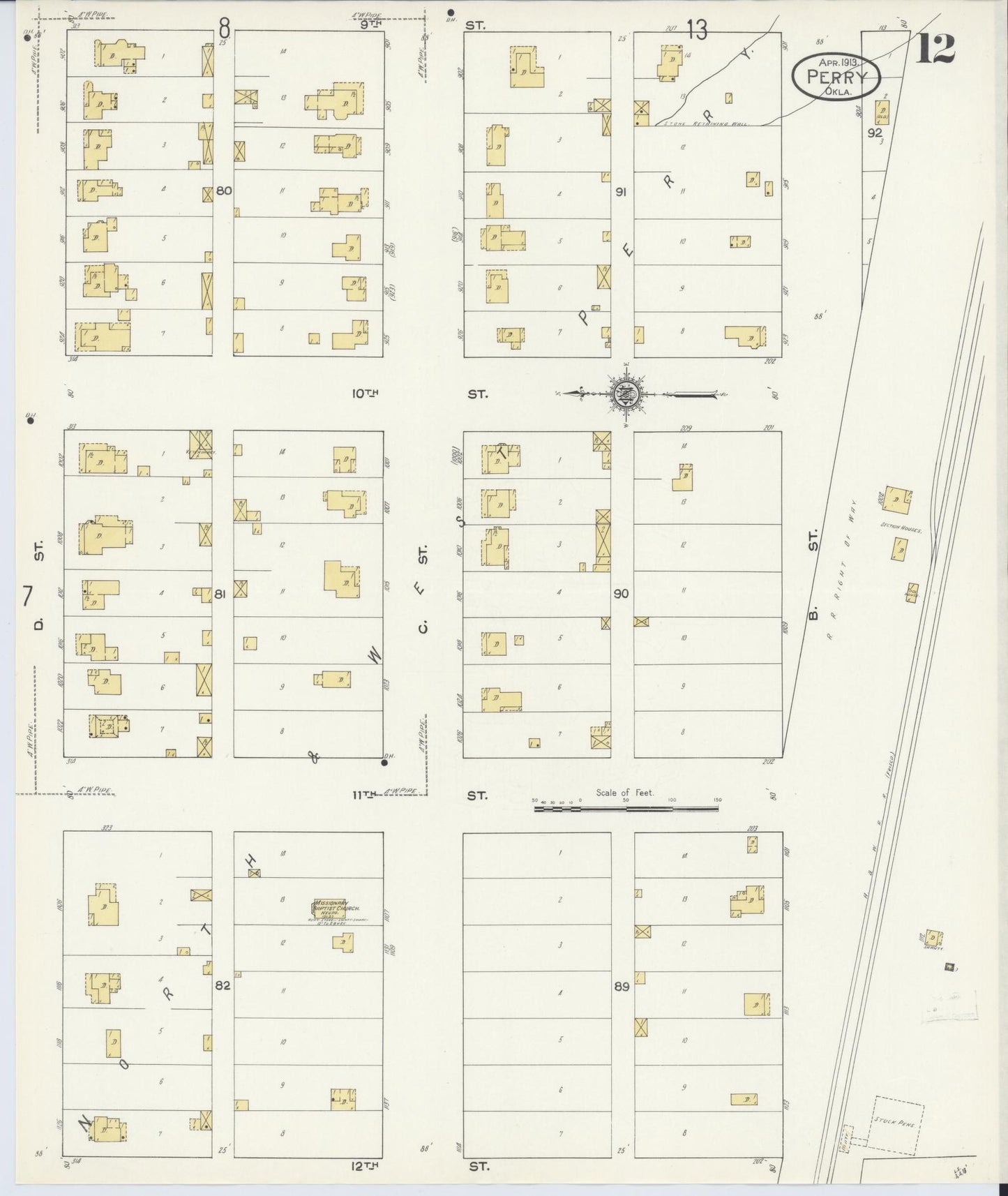 Sanborn Fire Insurance Map from Perry, Noble County, Oklahoma (1913), Sheet #0012 - Complete Map Set gallery image, historic Sanborn map, vintage wall art, Oklahoma Oklahoma