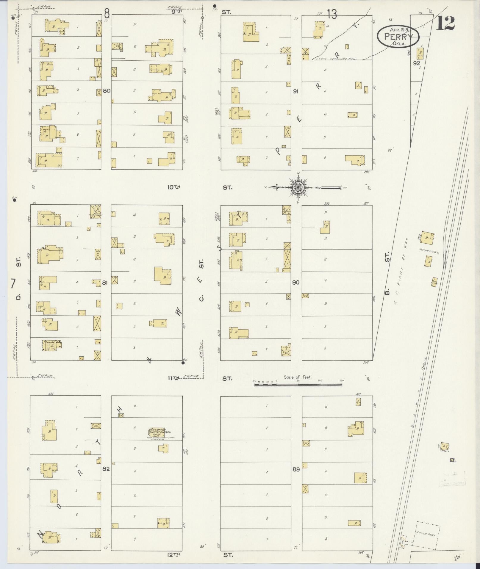 Sanborn Fire Insurance Map from Perry, Noble County, Oklahoma (1913), Sheet #0012 - Complete Map Set gallery image, historic Sanborn map, vintage wall art, Oklahoma Oklahoma