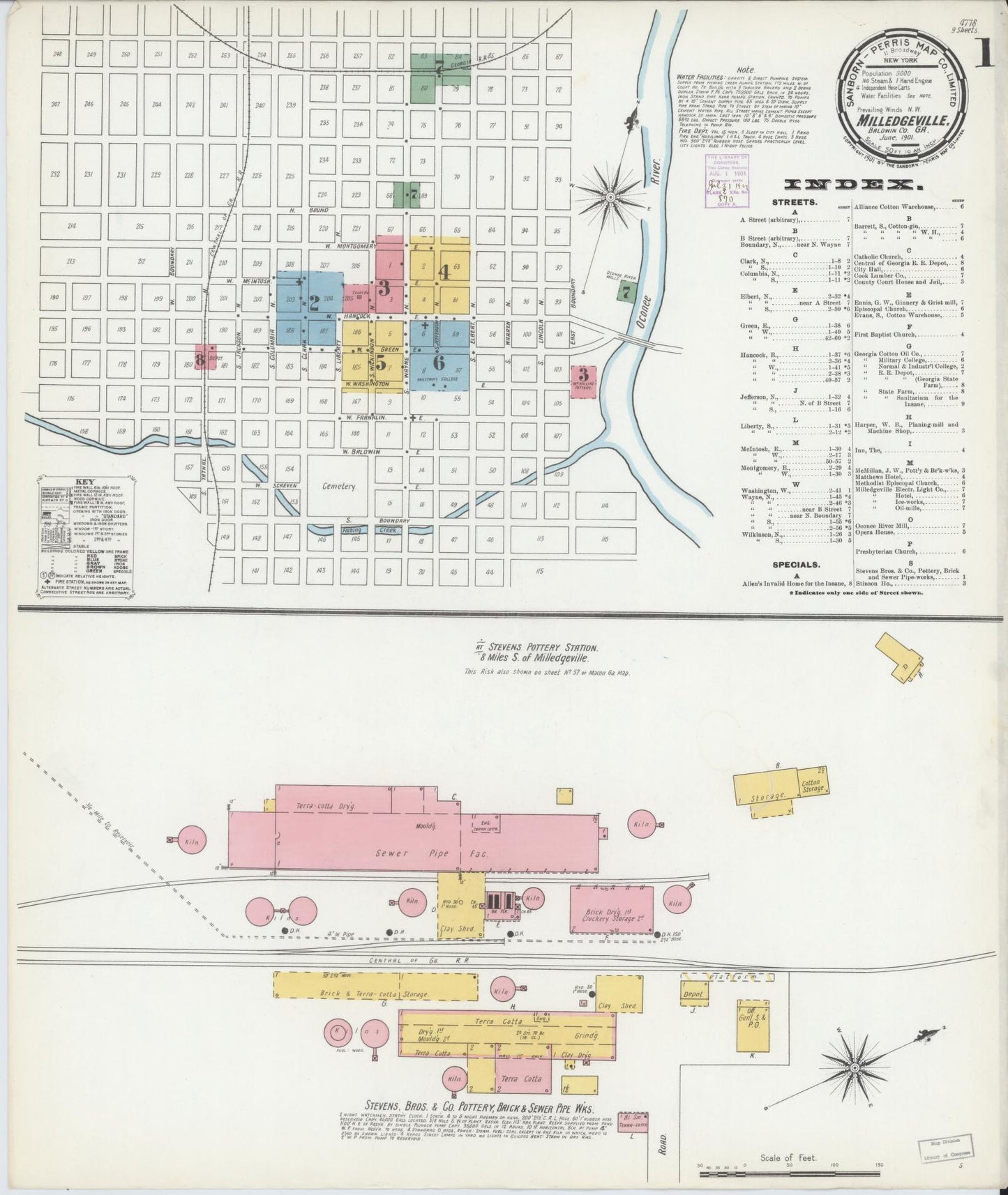 Sanborn Fire Insurance Map from Milledgeville, Baldwin County, Georgia (1901), Sheet #0001 - Complete Map Set gallery image, historic Sanborn map, vintage wall art, Georgia Georgia