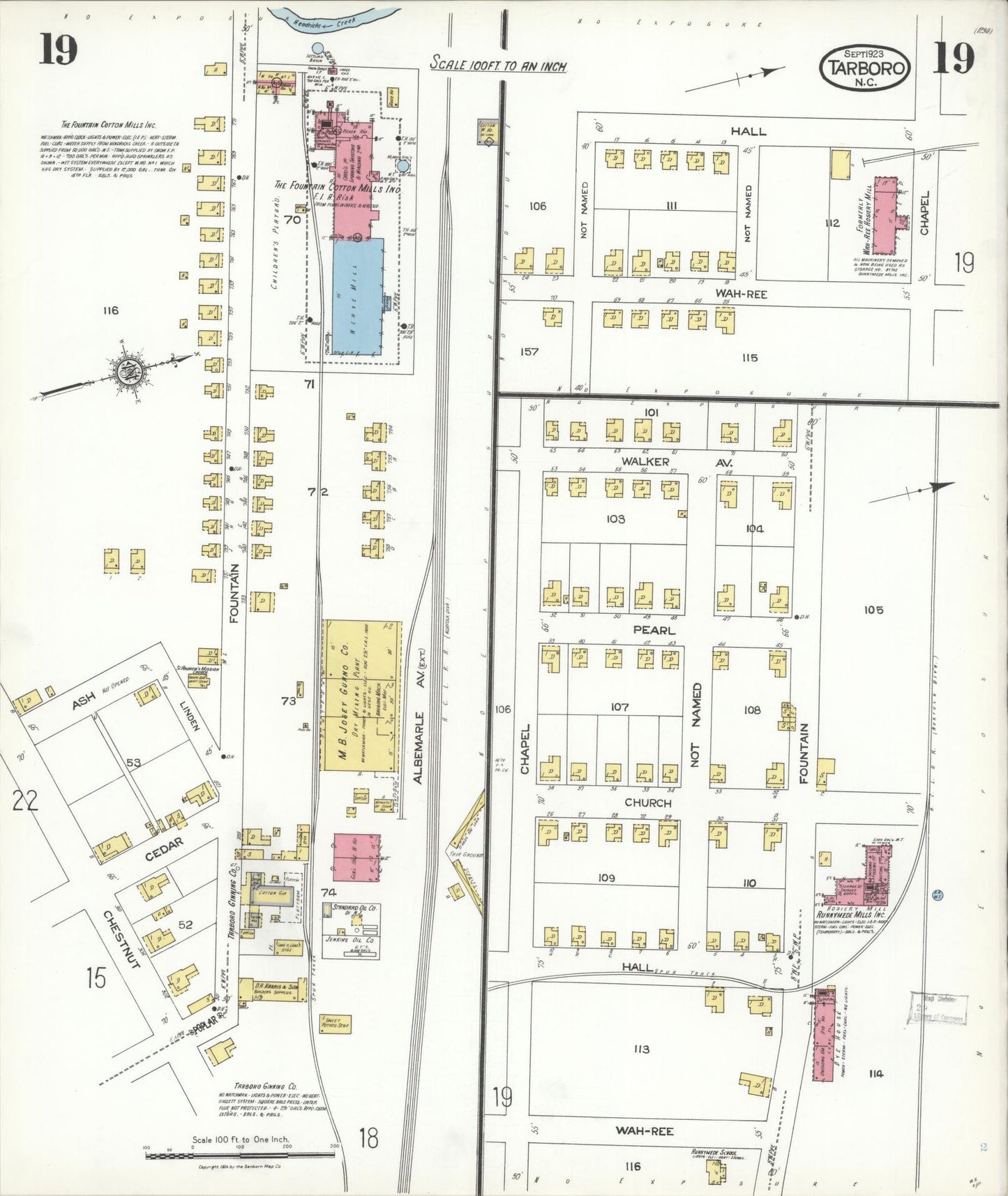 Sanborn Fire Insurance Map from Tarboro, Edgecombe County, North Carolina (1923), Sheet #0019 - Historic Sanborn Fire Insurance Map Print, vintage old map wall art, antique decor, genealogy gift, North Carolina North Carolina map