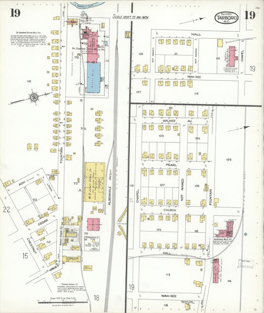 Sanborn Fire Insurance Map from Tarboro, Edgecombe County, North Carolina (1923), Sheet #0019 - Historic Sanborn Fire Insurance Map Print, vintage old map wall art, antique decor, genealogy gift, North Carolina North Carolina map