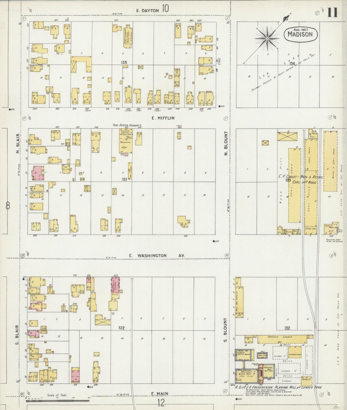 Sanborn Fire Insurance Map from Madison, Dane County, Wisconsin (1902), Sheet #0011 - Historic Sanborn Fire Insurance Map Print, vintage old map wall art, antique decor, genealogy gift, Wisconsin Wisconsin map