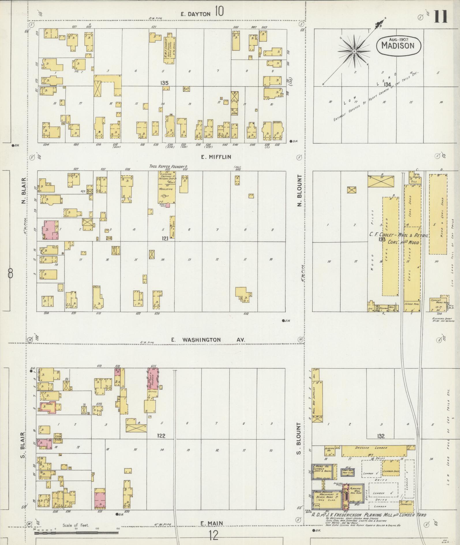 Sanborn Fire Insurance Map from Madison, Dane County, Wisconsin (1902), Sheet #0011 - Historic Sanborn Fire Insurance Map Print, vintage old map wall art, antique decor, genealogy gift, Wisconsin Wisconsin map