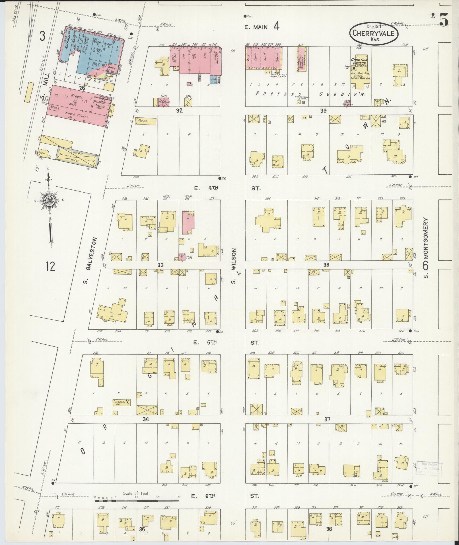 Sanborn Fire Insurance Map from Cherryvale, Montgomery County, Kansas (1911), Sheet #0005 - Historic Sanborn Fire Insurance Map Print, vintage old map wall art, antique decor, genealogy gift, Kansas Kansas map